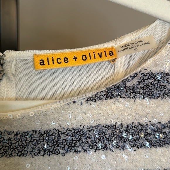 Alice + Olivia navy and white sequin dress size 10 - Picture 2 of 8